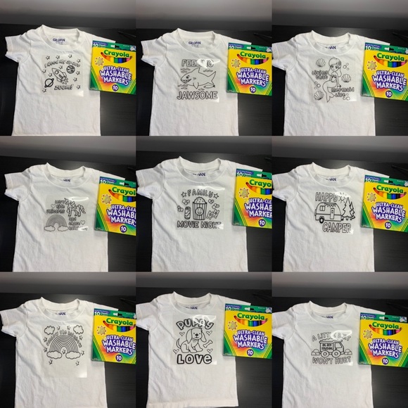 Kid’s Coloring Shirt with Markers - Multiple Designs Available! - Picture 4 of 16